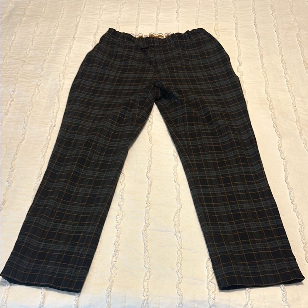 Plaid Trousers with Elastic Waistband